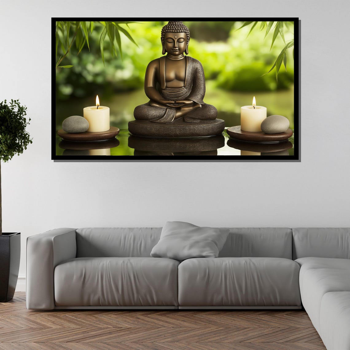 Bronze Buddha Candles Stones Serene Garden Zen Meditation Wall Poster - Image 5