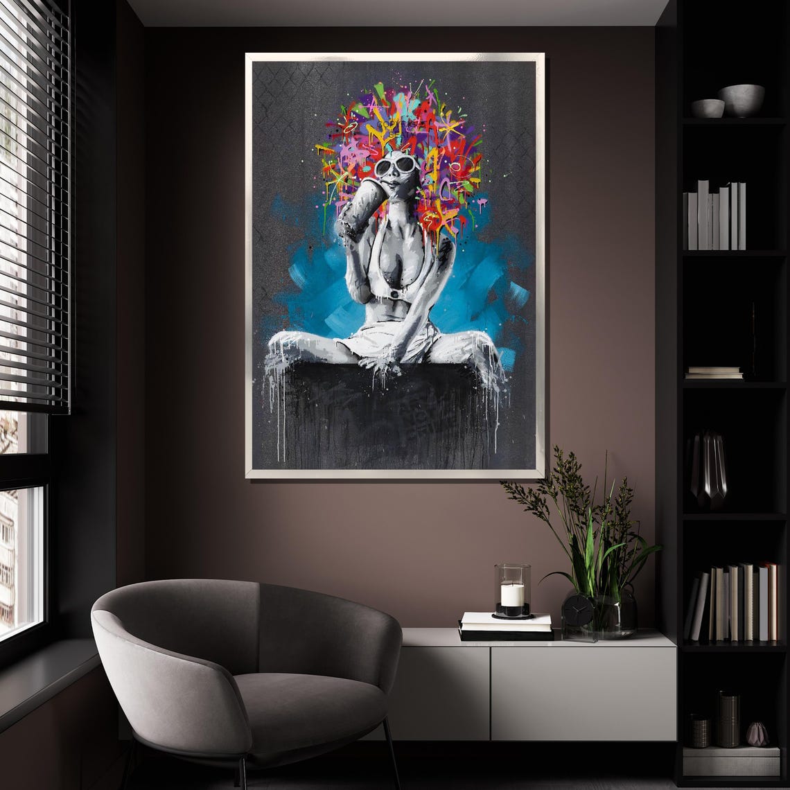 Graffiti Style Woman Art Bold Abstract Wall Art With Blue And Vibrant Colors For Home Or Gift - Image 4