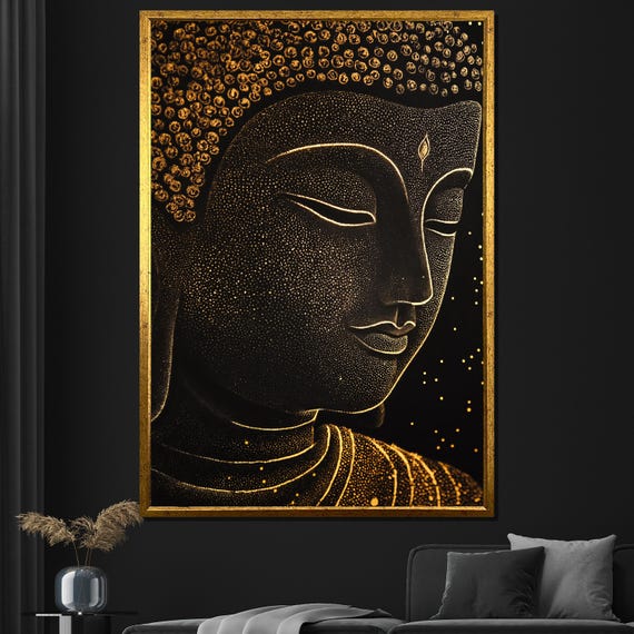 Golden Buddha Painting Elegant Spiritual Wall Art Modern Home Decor Unique Zen Gift