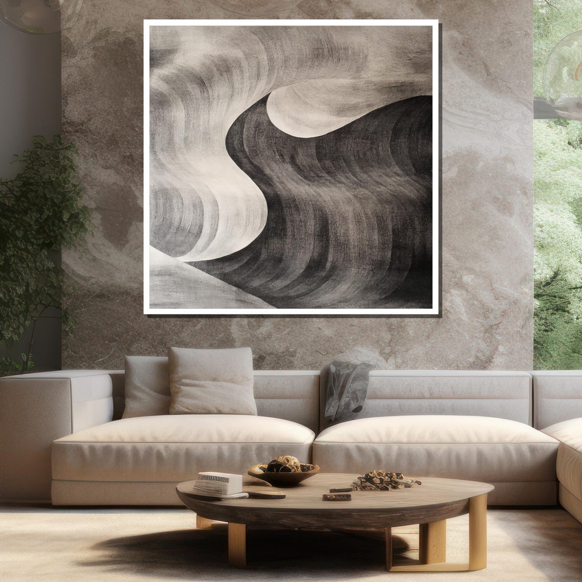 Black White Fluid Wave Swirl Monochrome Modern Elegant Art Print - Image 3