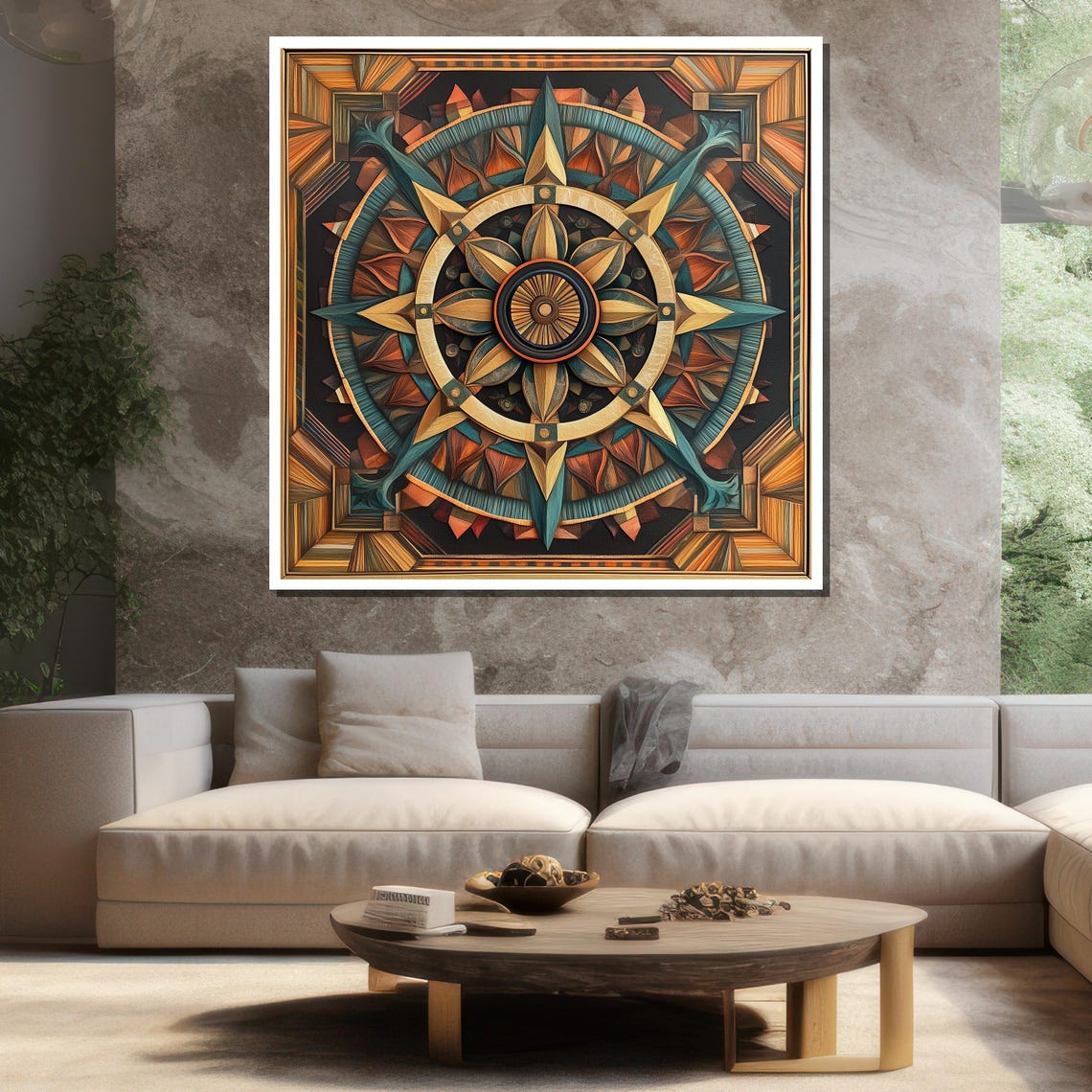 Intricate Compass Abstract Painting Modern Wall Art Unique Gift For Living Room Bold Home Decor Statement Piece - Image 3