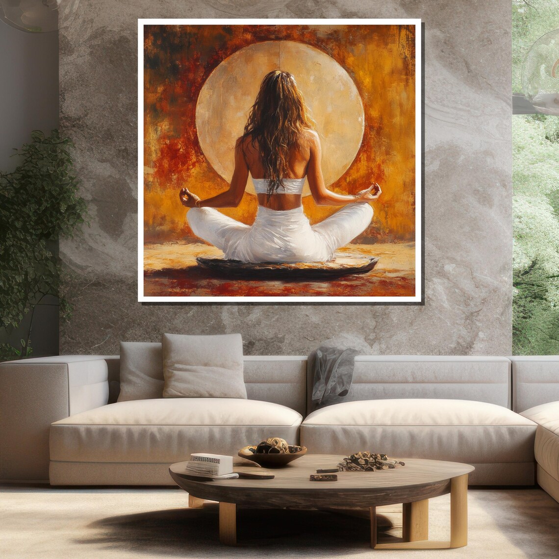 Woman Meditating Before Glowing Sun Warm Sunset Yoga Meditation Poster - Image 3