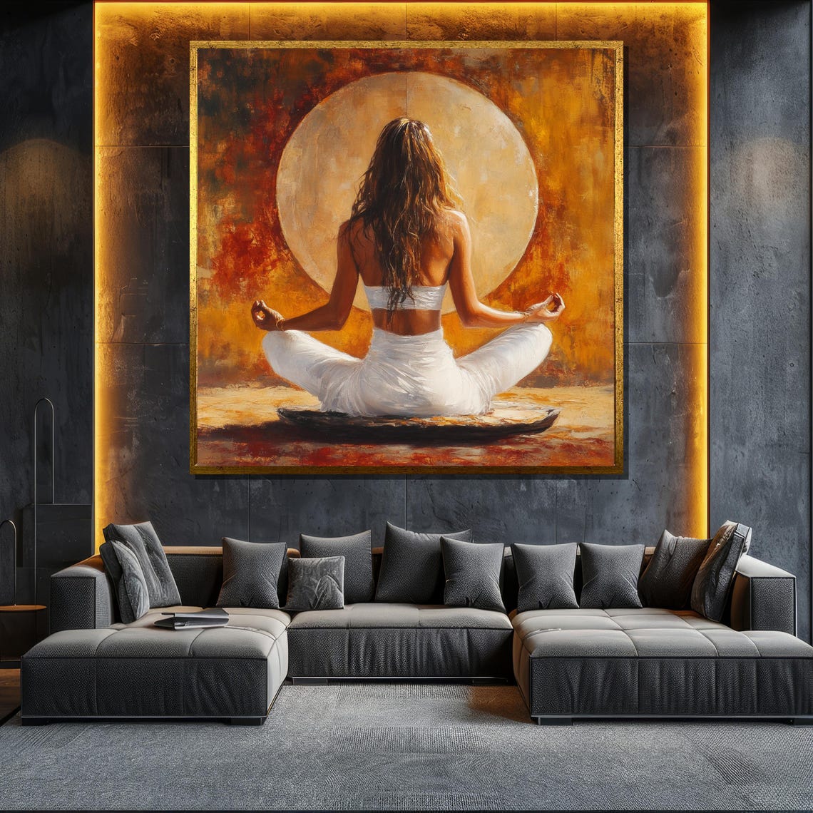 Woman Meditating Before Glowing Sun Warm Sunset Yoga Meditation Poster