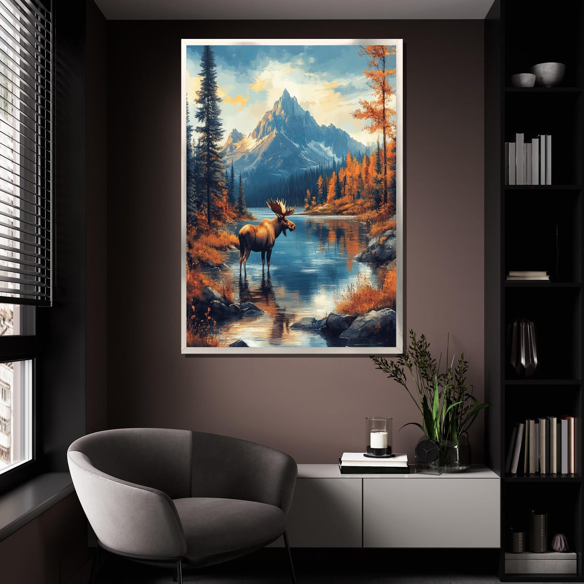Majestic Moose Mountain Lake Autumn Forest Wildlife Nature Wall Poster - Image 4