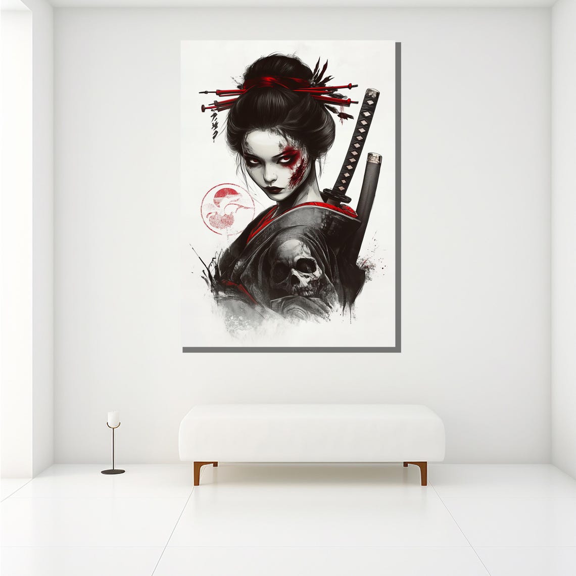 Dark Samurai Geisha Skull Katana Ink Grunge Japanese Warrior Poster - Image 2