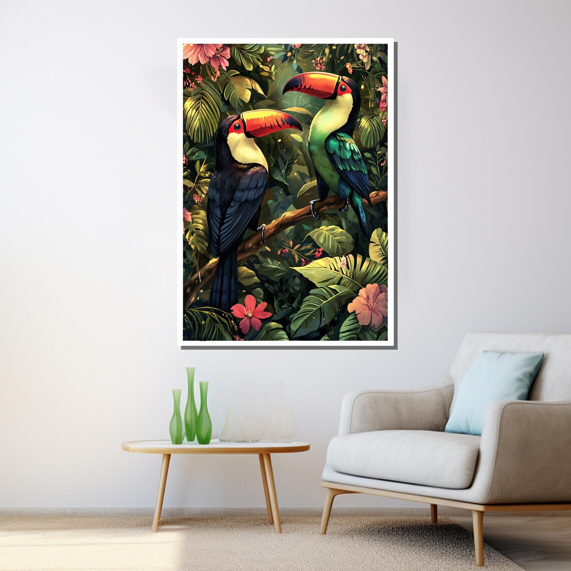 Toucans Tropical Pair Colorful Beaks Hibiscus Jungle Wall Art - Image 3