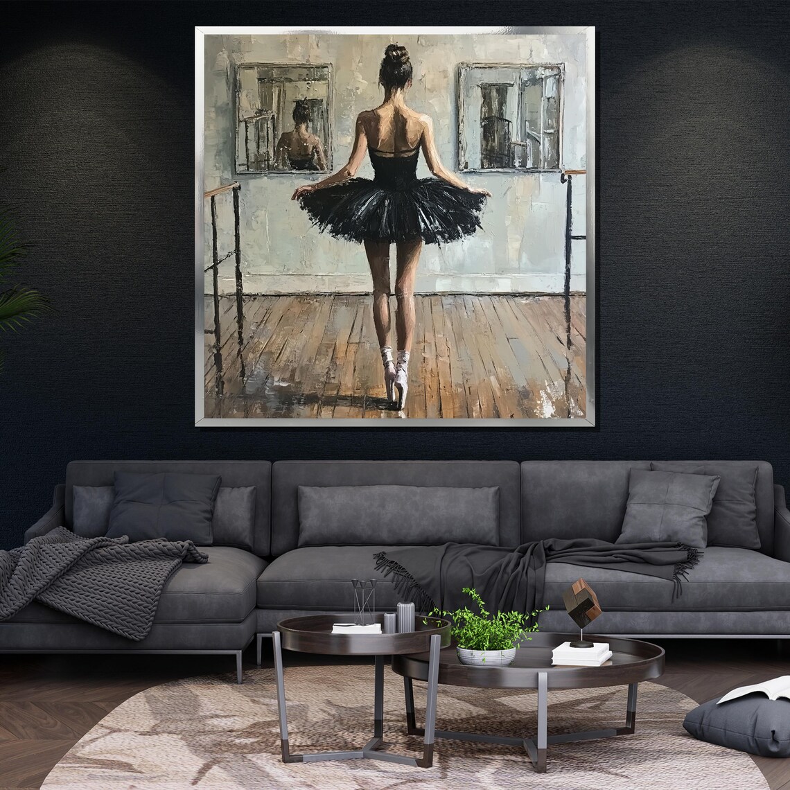 Ballerina In Black Tutu At Studio Barre Impressionist Painting Poster - Image 4