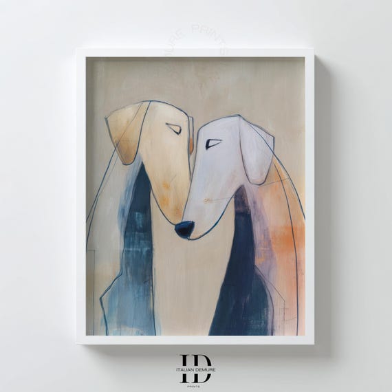 Greyhound Dog Wall Art Abstract Canine Painting Modern Whippet Duo Minimalist Pet Decor For Lovers