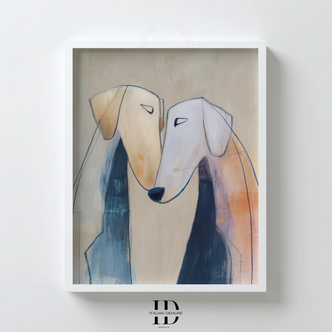 Greyhound Whippet Duo Abstract Minimalist Dog Portrait Print