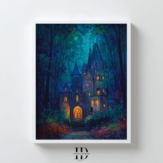 Magical Castle Wall Art Print Enchanted Forest Fantasy Decor Fairytale Mansion Illustration Poster For Living Room