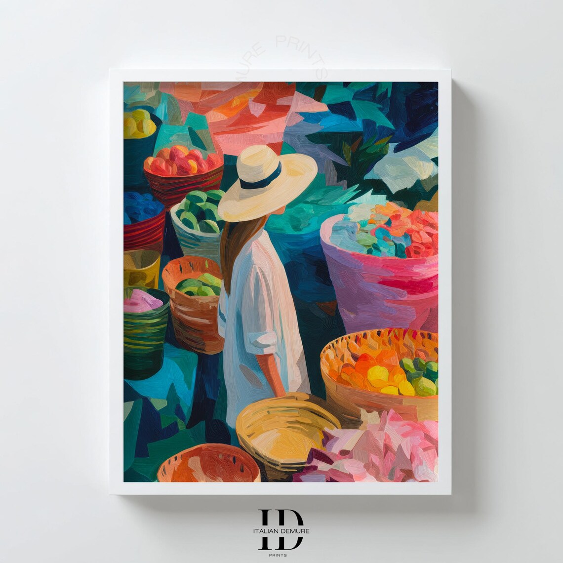 Woman at Tropical Fruit Market Colorful Bold Travel Painting Print