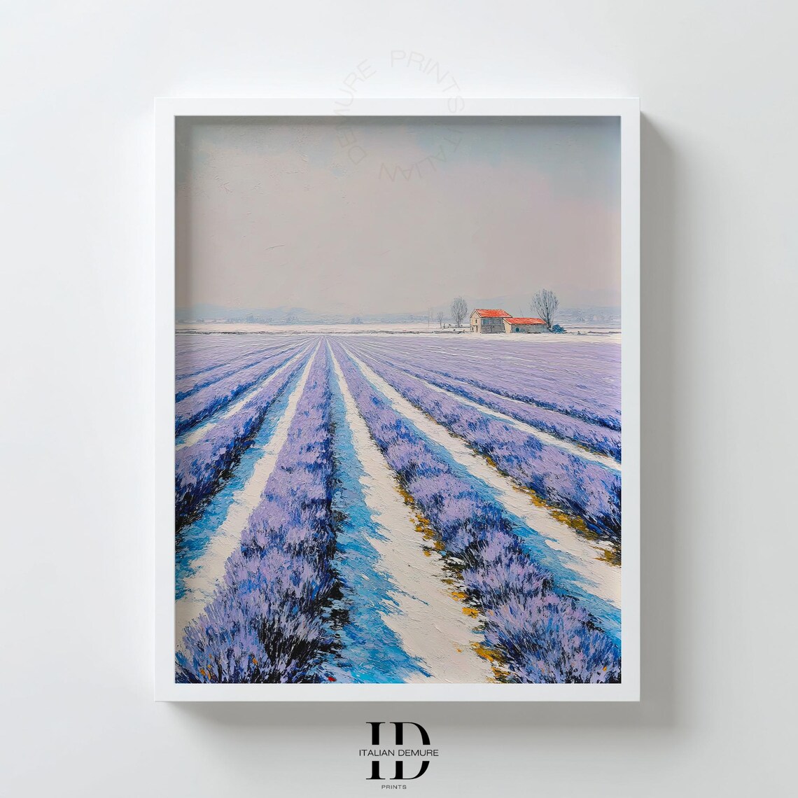 Winter Lavender Field Farmhouse Purple Pastel Landscape Art Print