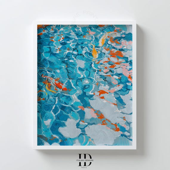Blue Abstract Water Art Pool Ripples Painting Modern Coastal Print Turquoise Teal Wall Decor Textured Impasto
