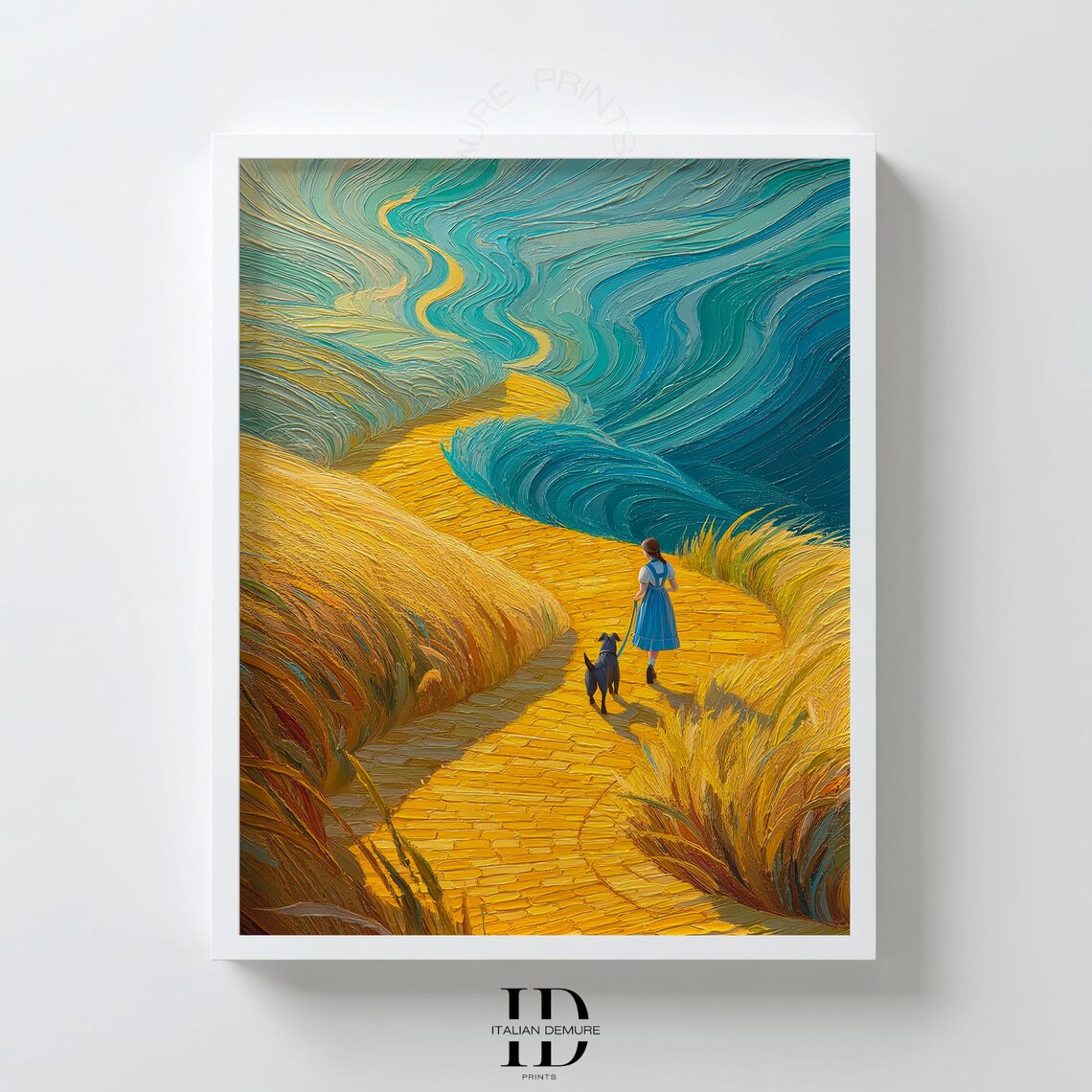 Yellow Brick Road Girl and Dog Whimsical Swirling Sky Fantasy Poster
