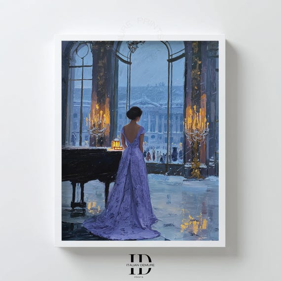 Elegant Ballroom Wall Art Royal Woman Print Purple Gown Painting Winter Palace Interior Poster Luxury Fashion Artwork