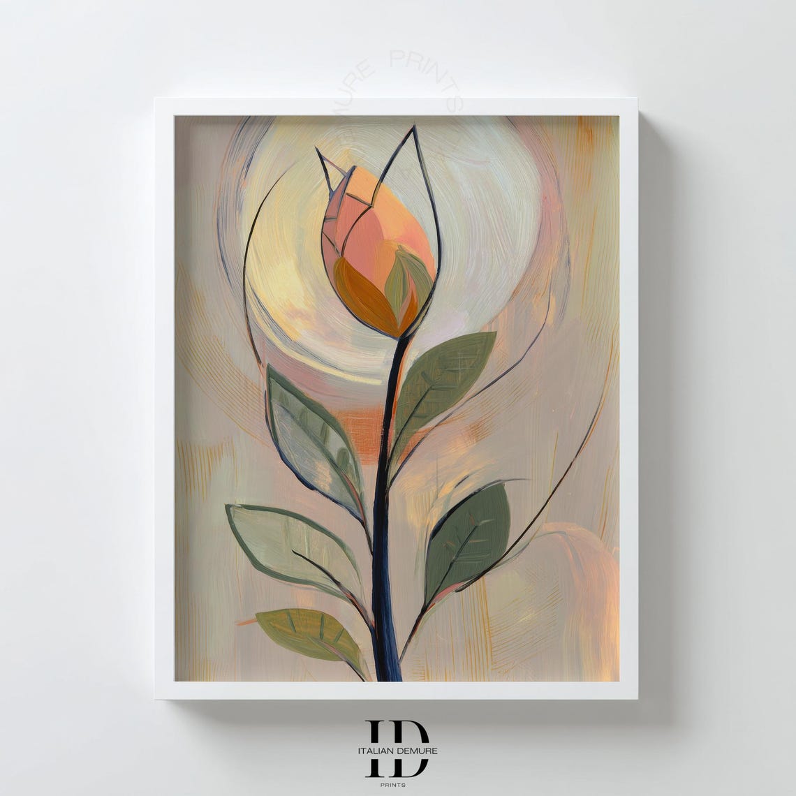 Modern Abstract Tulip Bloom Soft Pastel Botanical Line Art Print