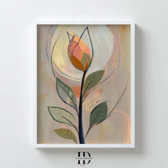 Modern Tulip Wall Art Abstract Botanical Line Earthy Pastel Flower Illustration Contemporary Floral Home Decor