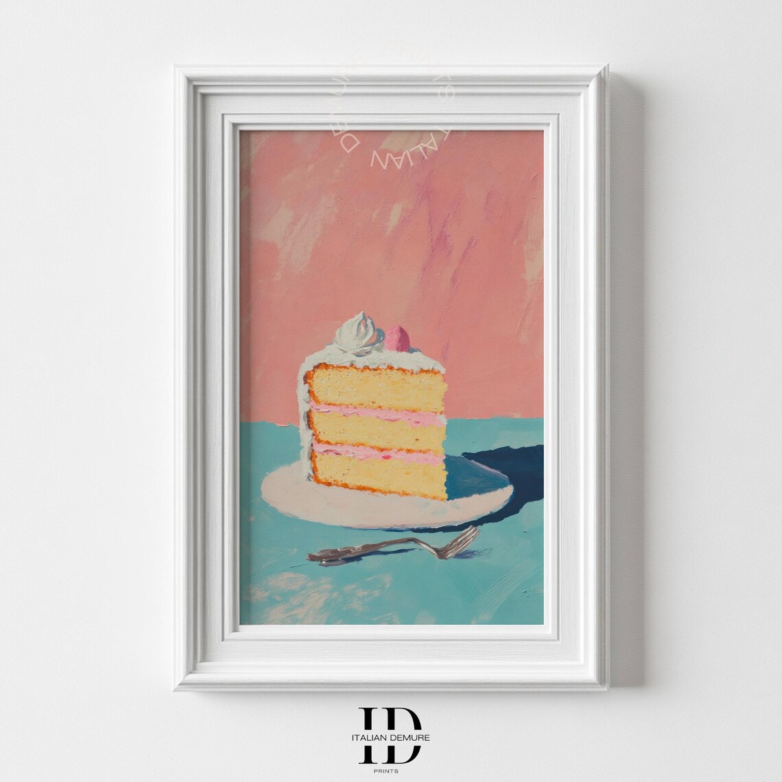 Pastel Cake Slice Whimsical Dessert Painting Sweet Art Poster