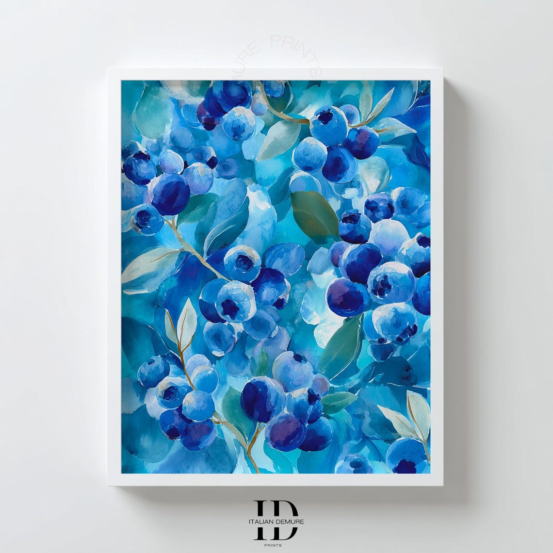 Blueberry Botanical Watercolor Fruit Art Kitchen Decor Wall Art