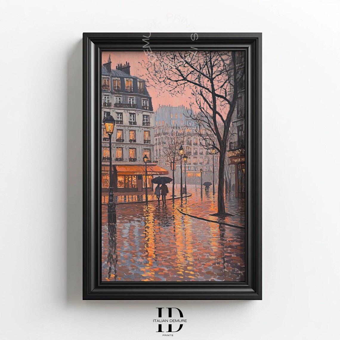 Rainy Paris Evening Street Impressionist Oil Painting Poster