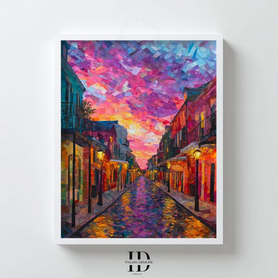 Colorful City Street Wall Art Abstract Urban Sunset Print Geometric Night Lights Poster Vibrant Paint Cityscape Decor