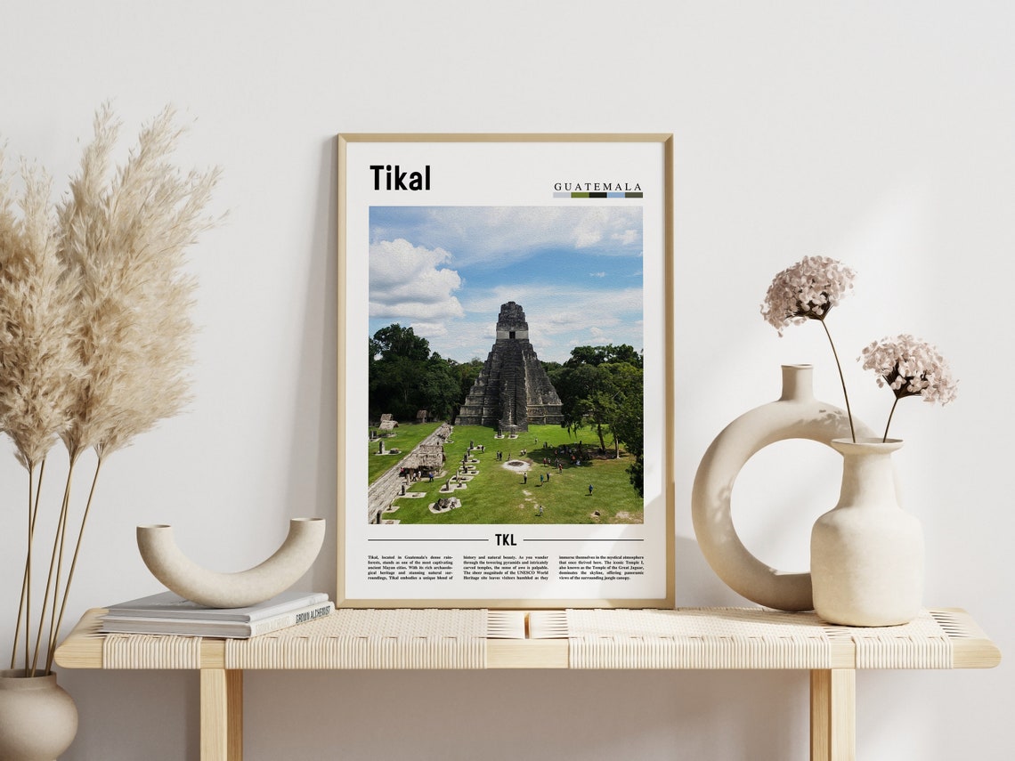 Tikal Guatemala Ancient Mayan Temple Color Minimalist Travel Poster - Image 3
