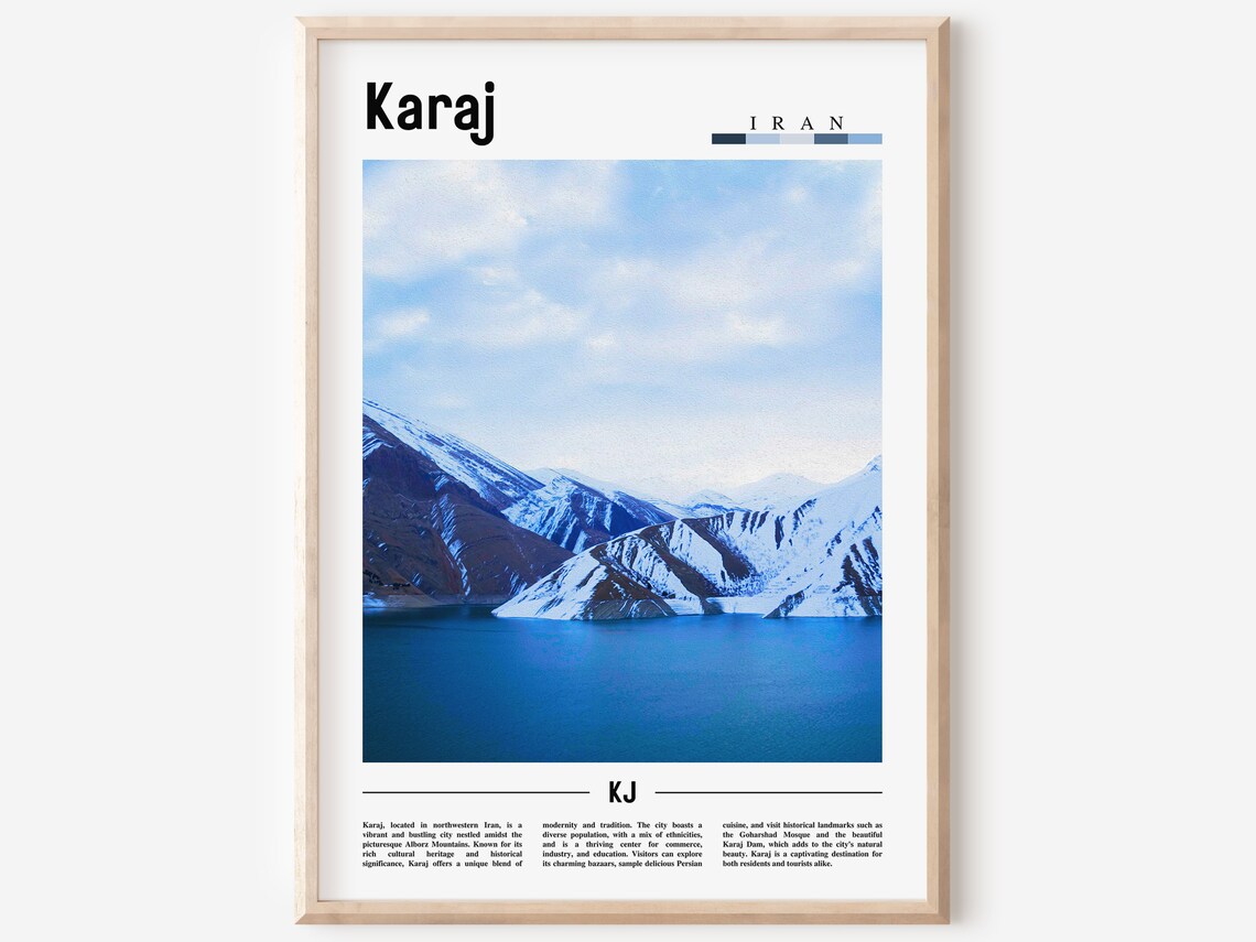Karaj Iran Snowy Alborz Mountains Blue Lake Travel Photo Poster