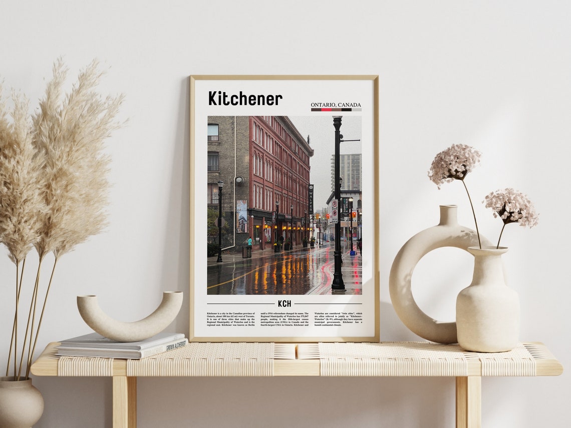 Kitchener Ontario Rainy Downtown Street Brick Buildings Photo Poster - Image 3