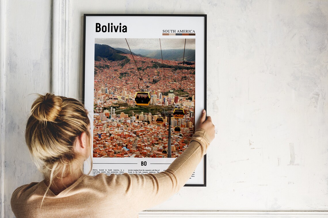 Bolivia La Paz Yellow Cable Car Cityscape Aerial Travel Poster - Image 2