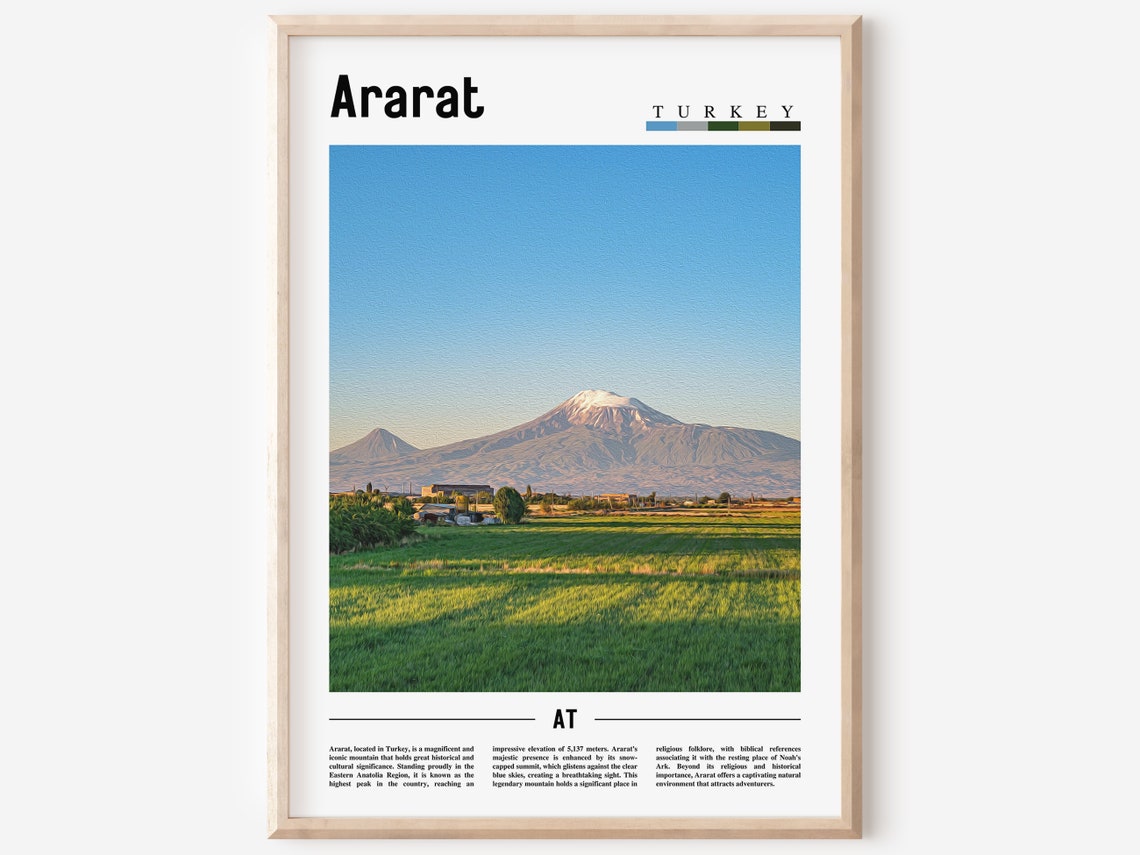 Mount Ararat Turkey Snow Capped Summit Green Fields Travel Poster