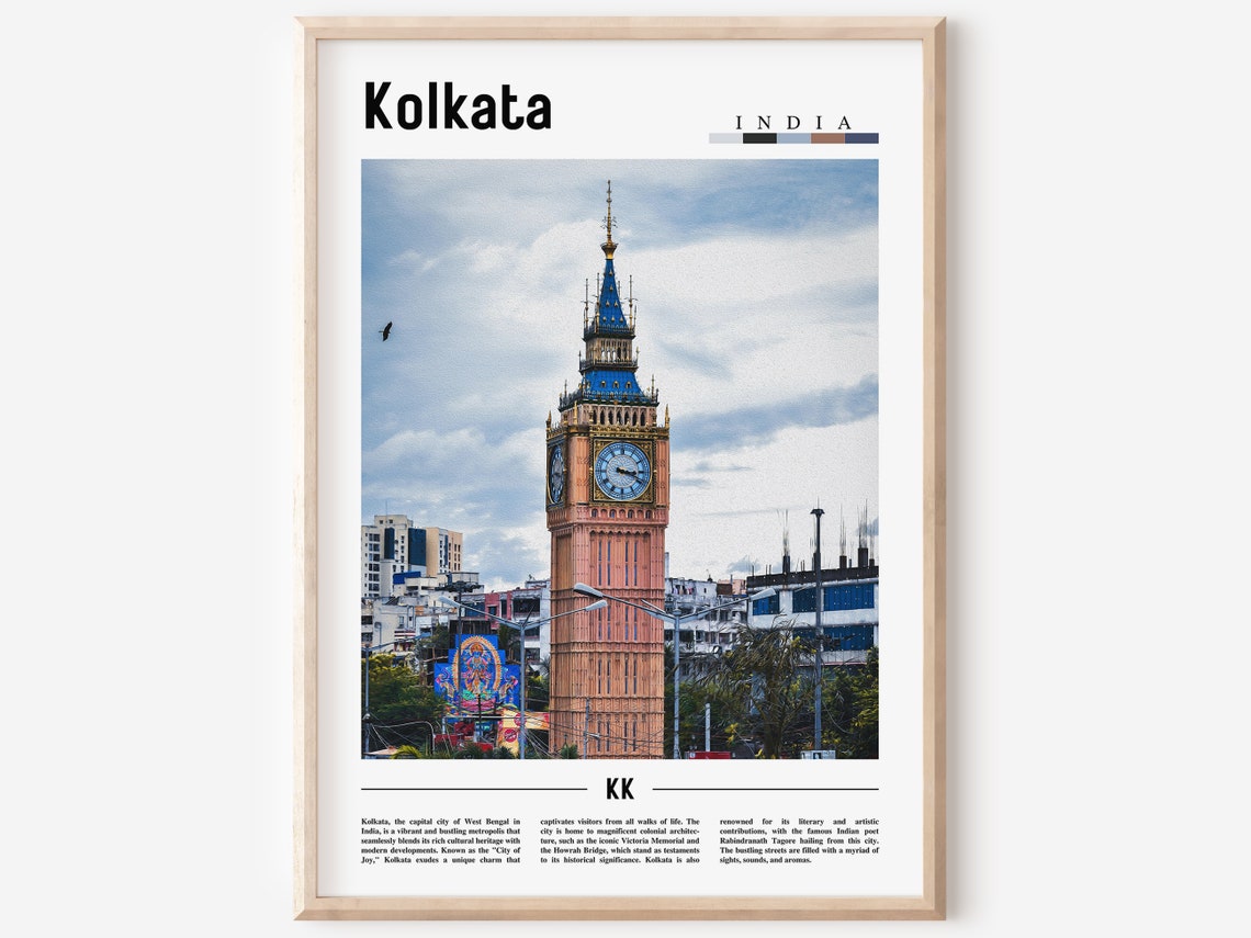Kolkata India Heritage Clock Tower Minimalist City Travel Poster