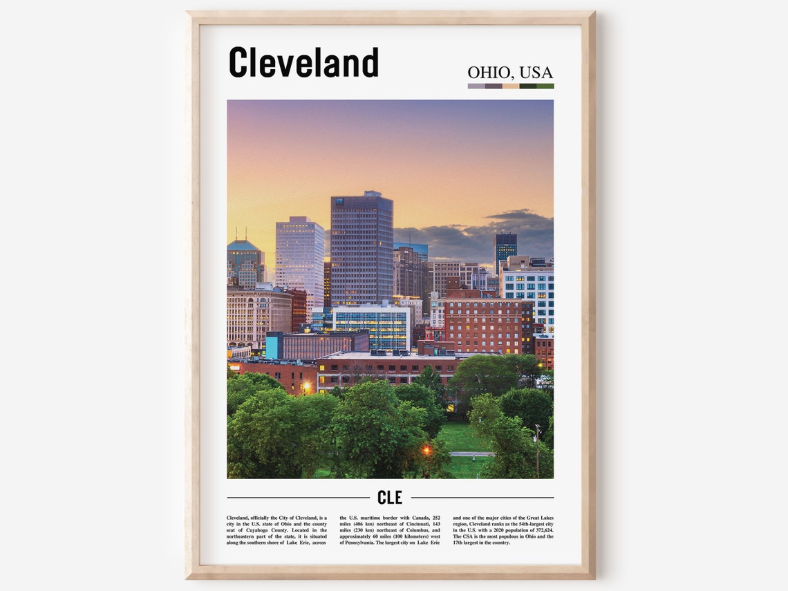 Cleveland Ohio Skyline Sunset Color Modern City Travel Poster