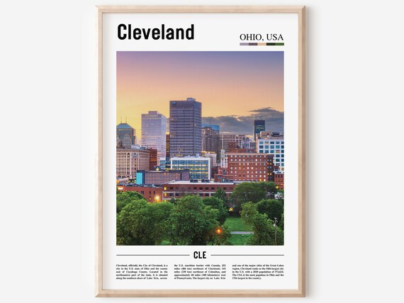 Cleveland Ohio Skyline Sunset Color Modern City Travel Poster