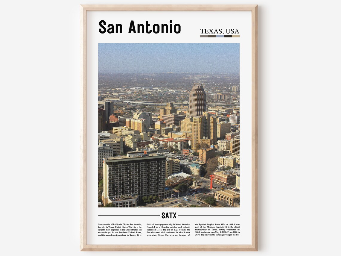 San Antonio Texas USA Historic Downtown Skyline City Travel Print