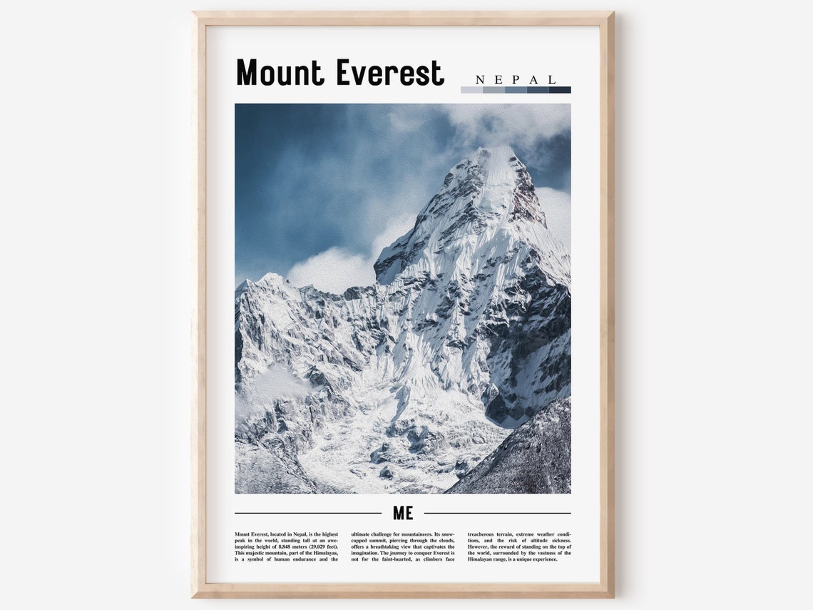 Mount Everest Snow Covered Peak Nepal Adventure Travel Art Poster