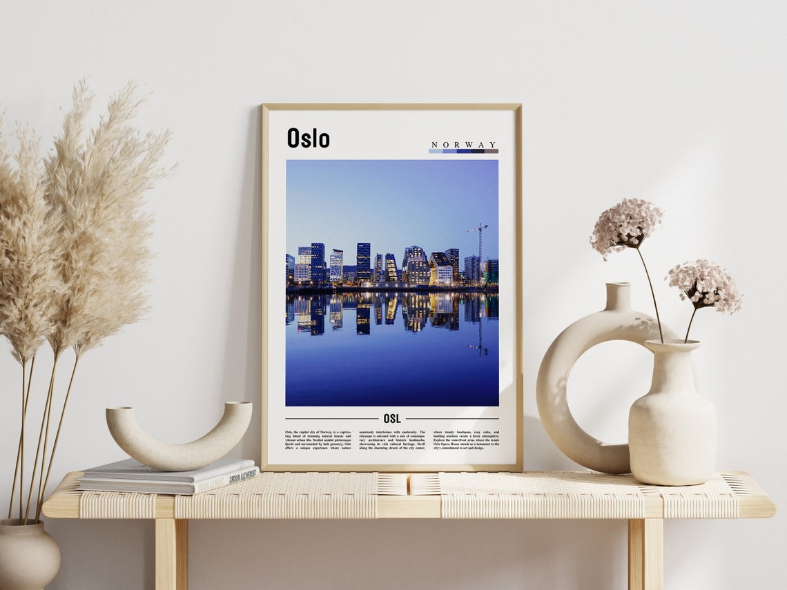 Oslo Norway Harbor Skyline at Twilight Evening Photo Travel Poster - Image 3