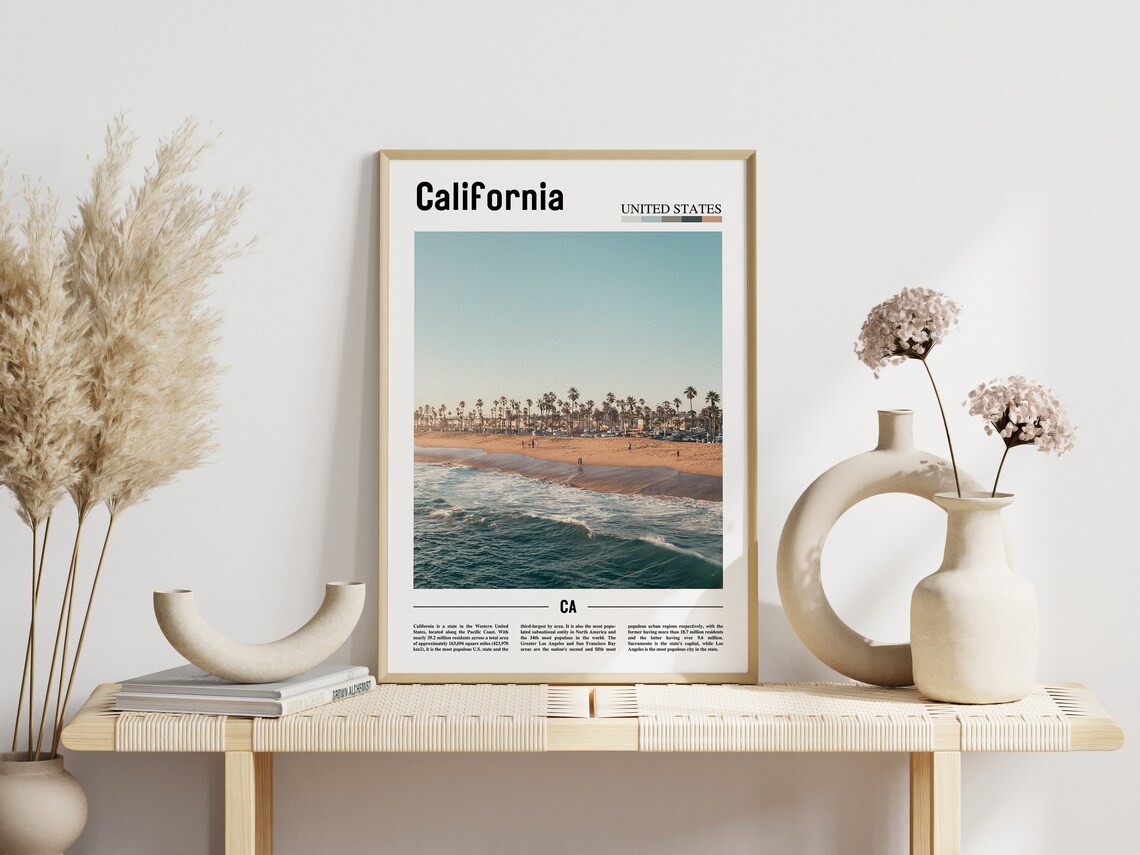 California United States Palm Tree Beach Shoreline Minimalist Travel Print - Image 3