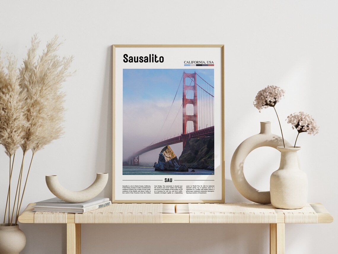 Sausalito Print Sausalito Poster Sausalito Wall Art Minimal Travel Print Minimal City Poster Travel Destination Oil Painting Poster - Image 3