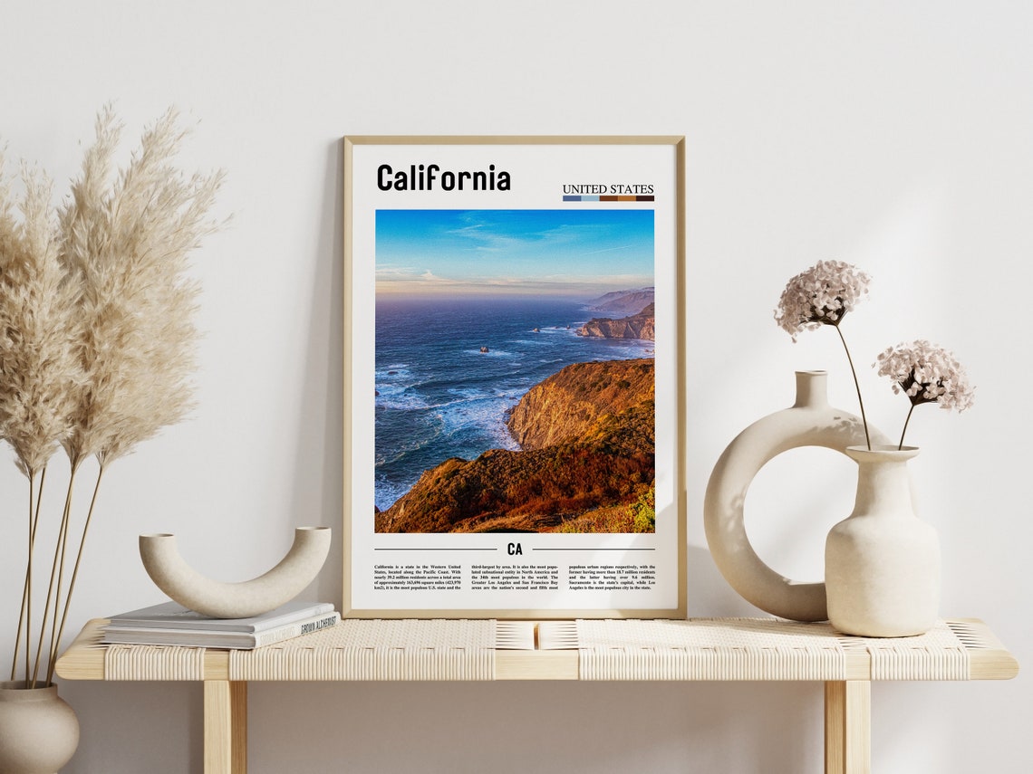 California Poster California Print California Wall Art Minimal Travel Print Minimal City Poster Travel Destination Oil Painting Poster - Image 3