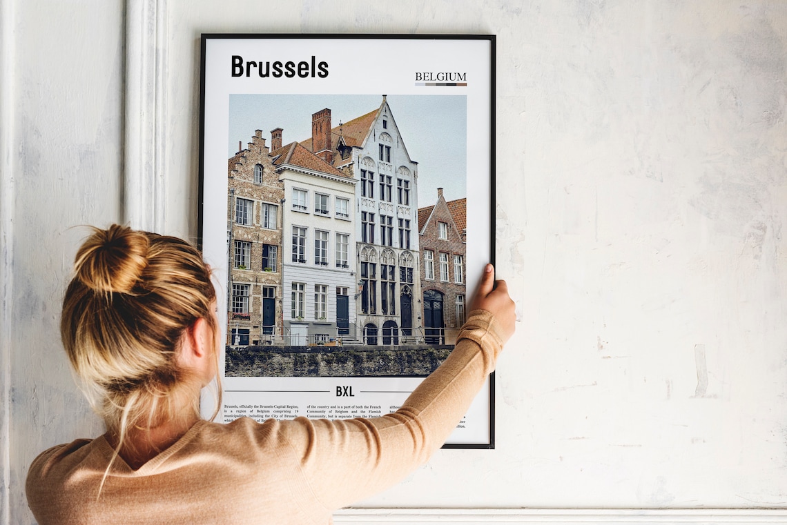 Brussels Belgium Canal Gabled Houses Travel Photo Art Poster - Image 2