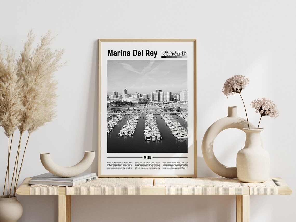 Marina Del Rey Los Angeles Black White Harbor Photo Art Print - Image 3