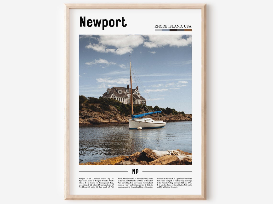 Newport Rhode Island Sailboat Harbor Classic Coastal Travel Poster