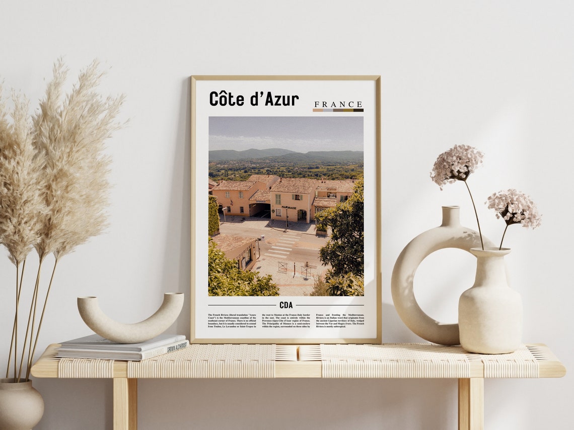 Cote dAzur France Provencal Town Square Poster Mediterranean Travel - Image 3