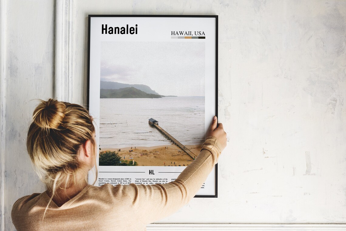 Hanalei Bay Pier Photo Hanalei Hawaii USA Minimalist Travel Poster - Image 2