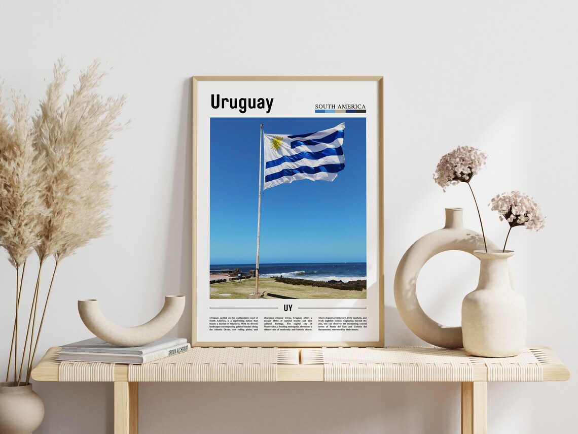 Uruguay South America Waving Flag Minimalist Travel Photo Poster - Image 3