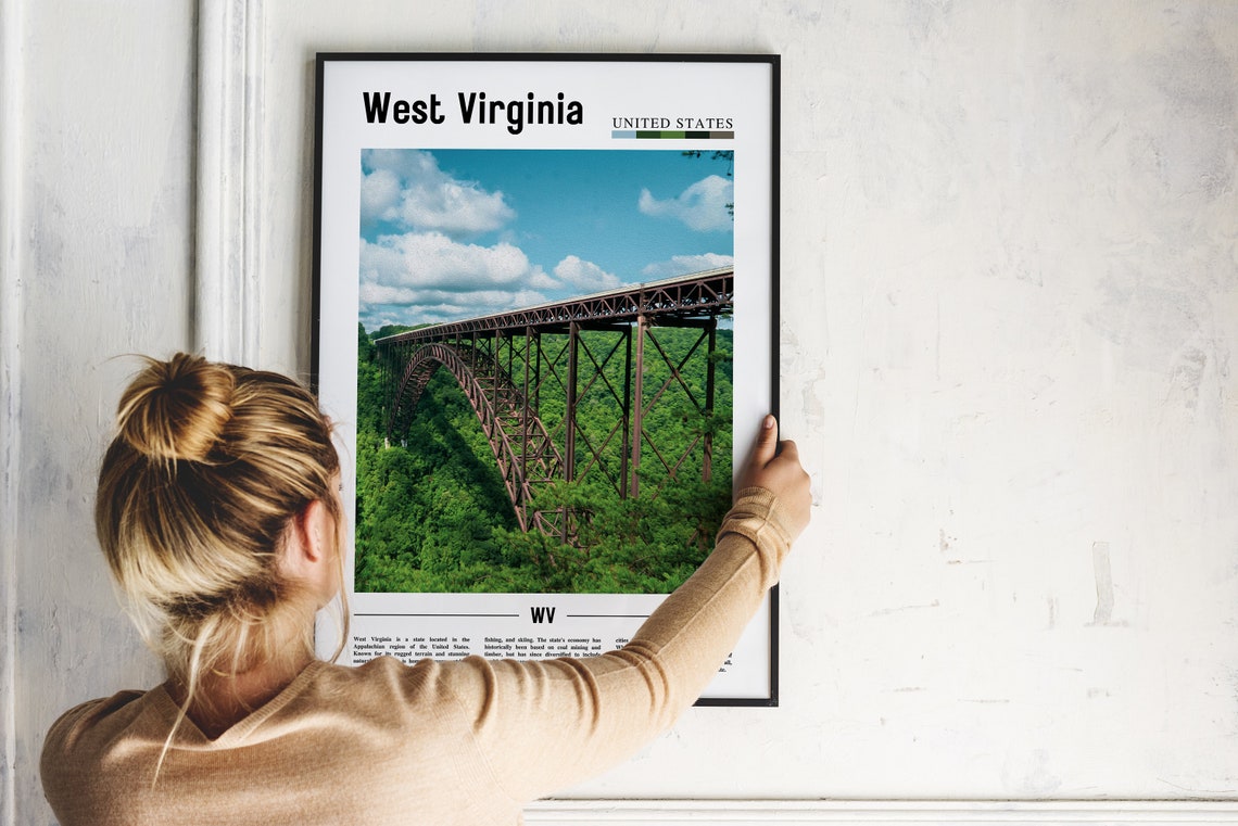 West Virginia Iconic New River Gorge Steel Bridge Forest Poster - Image 2