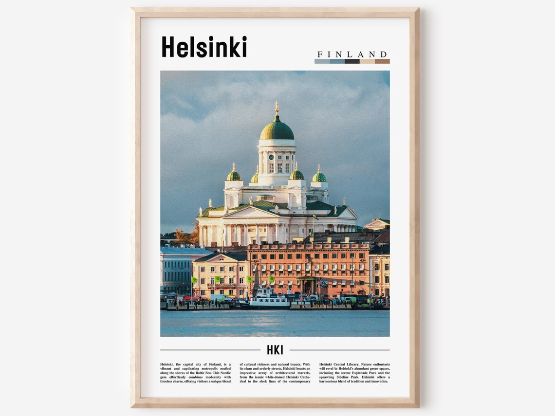 Helsinki Finland Cathedral Green Domes Harbor View Travel Poster