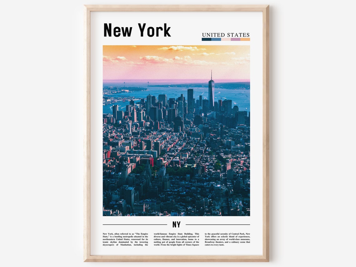 New York Manhattan Aerial Skyline Pastel Sunset Overlook Poster