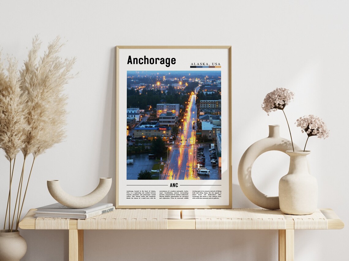 Anchorage Alaska Night City Lights Rainy Street Downtown Travel Poster - Image 3