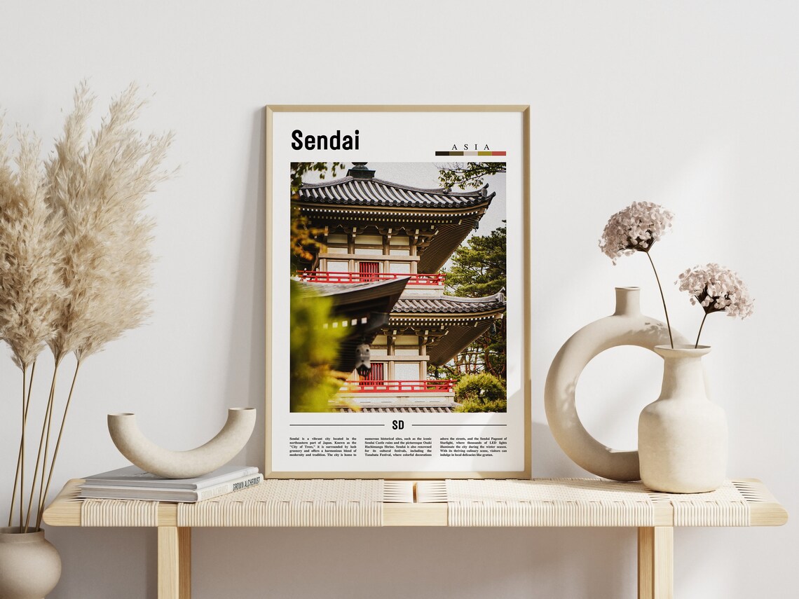 Sendai Pagoda Japan Temple Red Railings Photography Travel Poster - Image 3